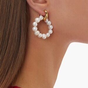 18k Gold Plated Pearls Beads Round Hoop Earrings